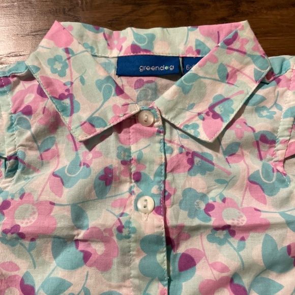 New greendog short sleeve floral button up shirt 6-9 months - Picture 2 of 6